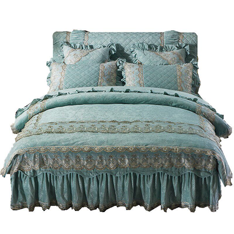 秋冬保暖加厚绒水晶绒韩版公主蝴e蝶结网纱夹棉床裙四件套床.