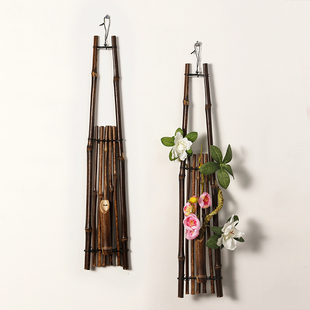 速发中插壁挂式挂件墙面墙壁装饰玄关件花竹实木摆式花瓶花器花篮