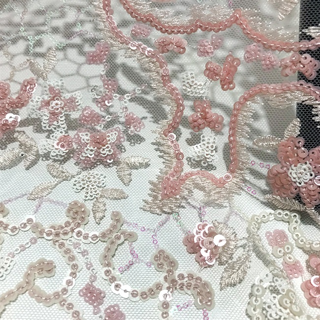 布料片中祥云图腾晚礼服国风面料亮云h料刺绣网重工纹纱布面料蕾