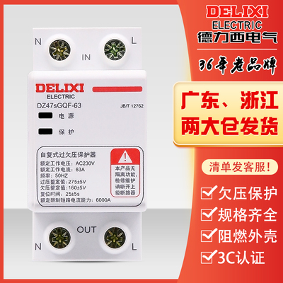 德力西自复式DZ47SGQF家用过欠压保护器2P上进N下出63A下进上出40
