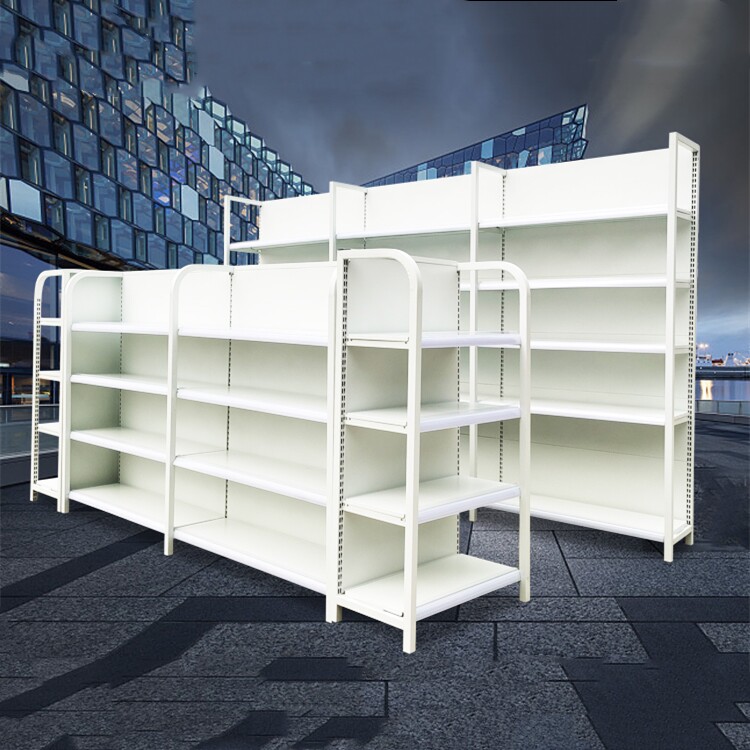 超市货架新款金属移动双面单面五层地柜端M头灯箱多层可调节铁架