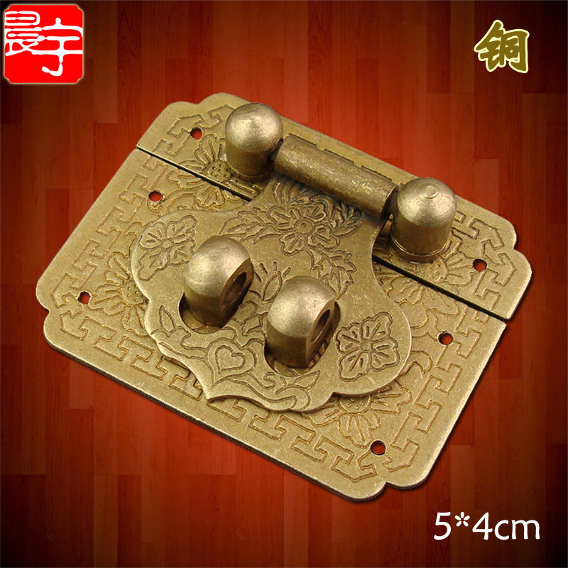 速发AD048中配仿古纯铜锁扣搭扣免开孔箱扣木铜盒式件小木盒锁片图片