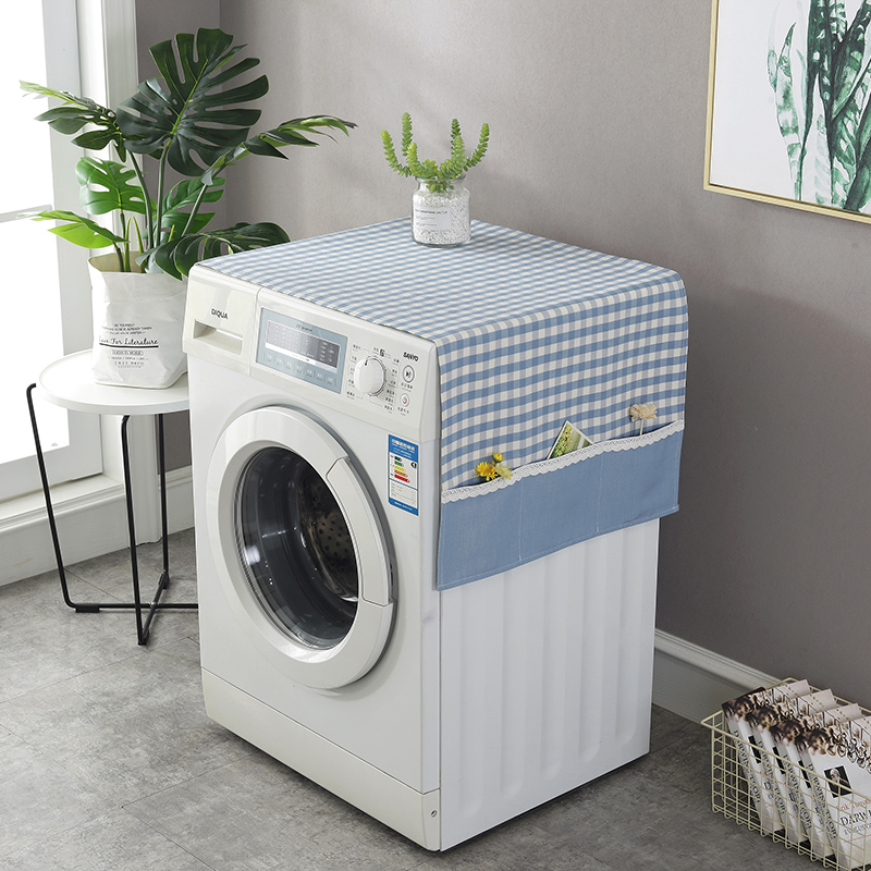 速发蓝茶格子滚筒式洗衣机防水盖防色几桌布电视柜布尘布冰箱能盖