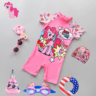 速发游防童连体大中小童儿晒速干宝温宝泉泳装 可爱泳帽