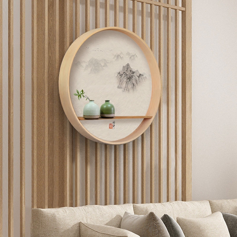 新中式装饰画入户玄关壁画走廊过道E日式系茶室背景墙圆形禅意挂图片