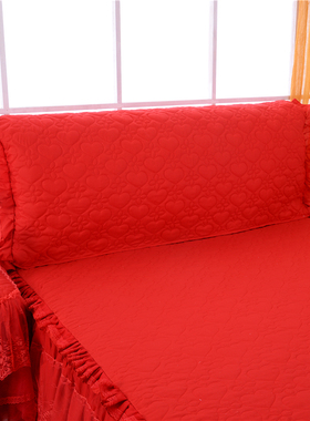 新品结婚庆大红色全包蕾丝床头罩夹棉床头靠背套1.5 1.8米2m 2.2m