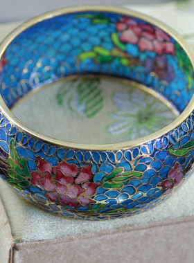 十里锦香看不断 正宗老货景泰蓝脱胎透明蓝手镯 超宽3.2CM 收藏