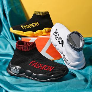 弹力针织袜子鞋儿童高帮街舞鞋男童鞋子春夏款女童运动鞋透气网鞋