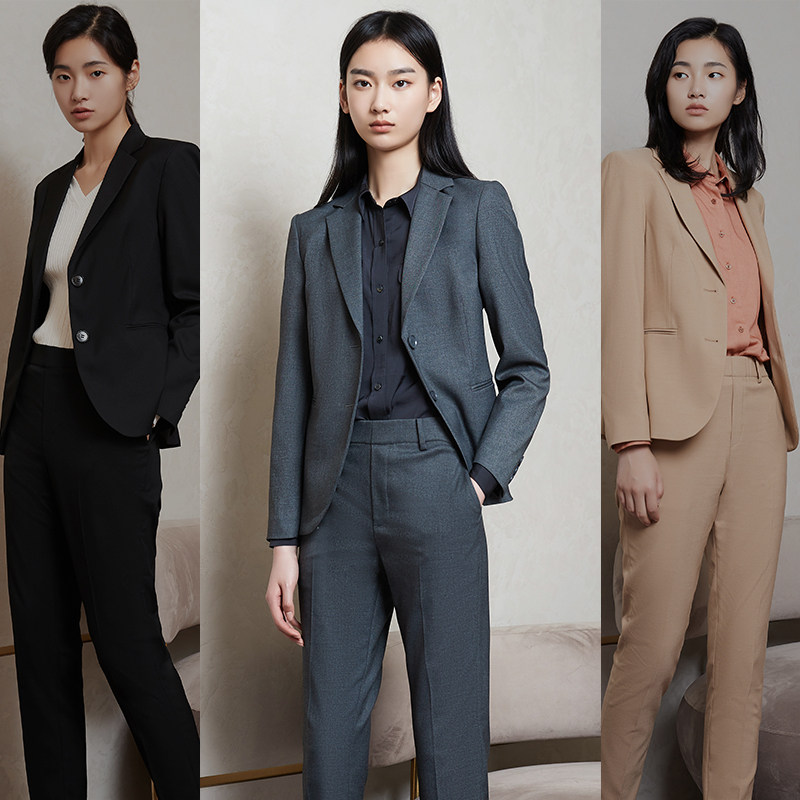 万丽21春新款西装外套装女西服短款黑色修身职业套装女小个子西装