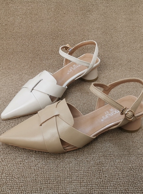 撤柜处理折扣真皮女鞋2021春新款时尚休闲包头中跟百搭牛皮女凉鞋