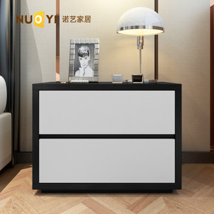 床头柜现代简约床边柜北欧黑橡木色床头柜多功能S小户型储物柜定