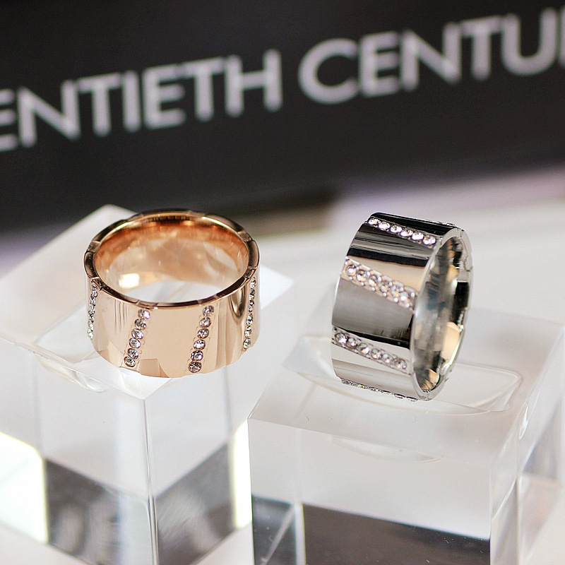 镶钻戒指男女夸张日韩潮人中指环宽简约饰L品学生食指时尚个性气