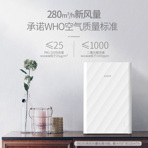 果麦家用壁挂式静音除甲醛新风机系统GM280