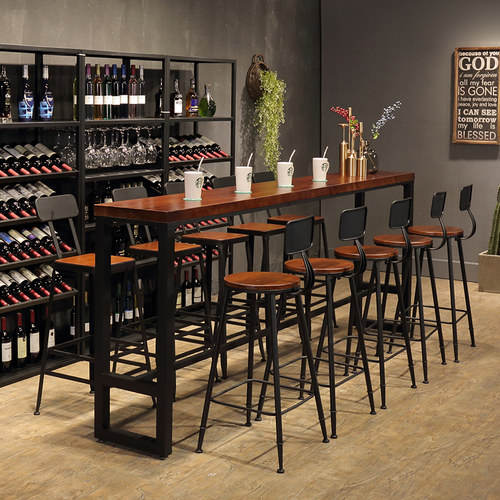 吧台桌实木家用阳台靠墙简约高脚桌铁艺休闲桌咖啡桌商用酒吧桌子