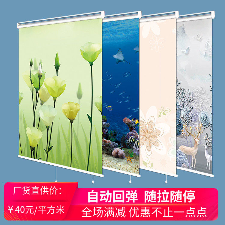 自动回弹弹簧卷帘窗帘遮光手拉升降卫生间防水客厅遮阳免打孔简约