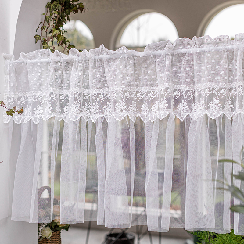 韩式田园清新蕾丝l白色半帘免打孔短帘隔断门帘咖啡厨房帘清新纱