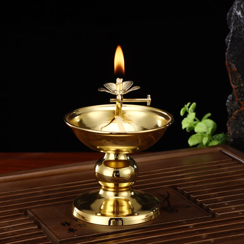 热销油灯供佛灯家用复古老式简易油灯拜神酥油灯盏W调光油灯配灯
