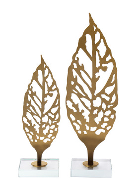 现代简约创意金属树叶摆件样板房客厅H玄关轻奢装饰金色叶子摆件