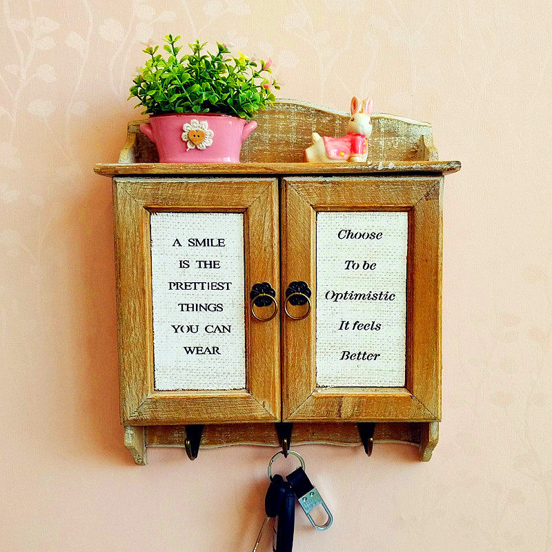 欧式复古简约风格实木钥匙挂壁挂式钥匙箱挂柜墙上置物架家居创意