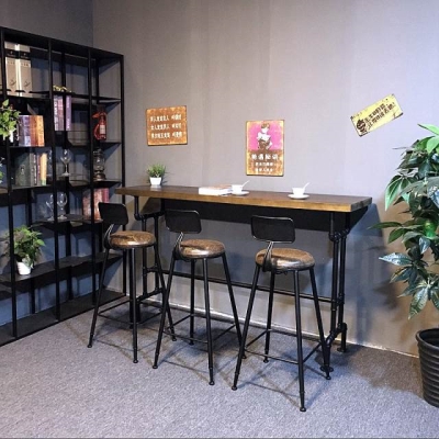 极速工业风铁艺实木酒吧吧台桌椅C咖啡厅桌酒吧桌椅复古高脚长桌