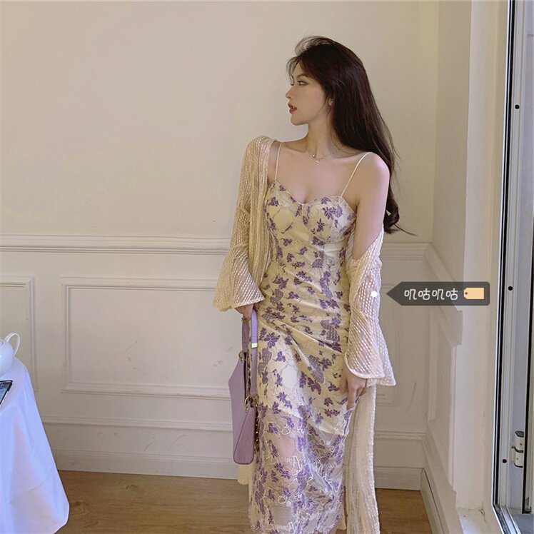 速发大码夏季新款胖妹妹mm套装衣丝温柔碎花吊带裙连法裙蕾式防晒