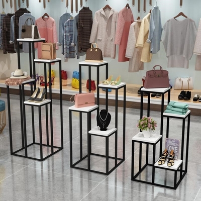 现货速发服装店展示架中岛流水台高低展示桌落地式实木鞋包展架橱