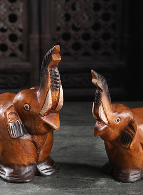 新品泰国创意木雕大象摆件家居客B厅电视酒柜博古架桌面装饰动物