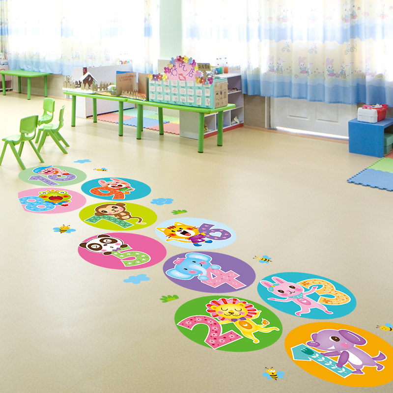 速发贴儿纸墙贴画儿童房间装饰数字贴跳房子格子地贴幼园地板
