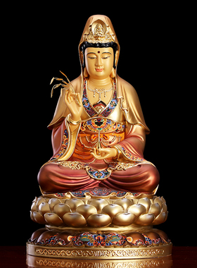 速发纯铜彩绘南海观音佛像铜像纯铜观用音菩萨神像娑世供佛家婆三