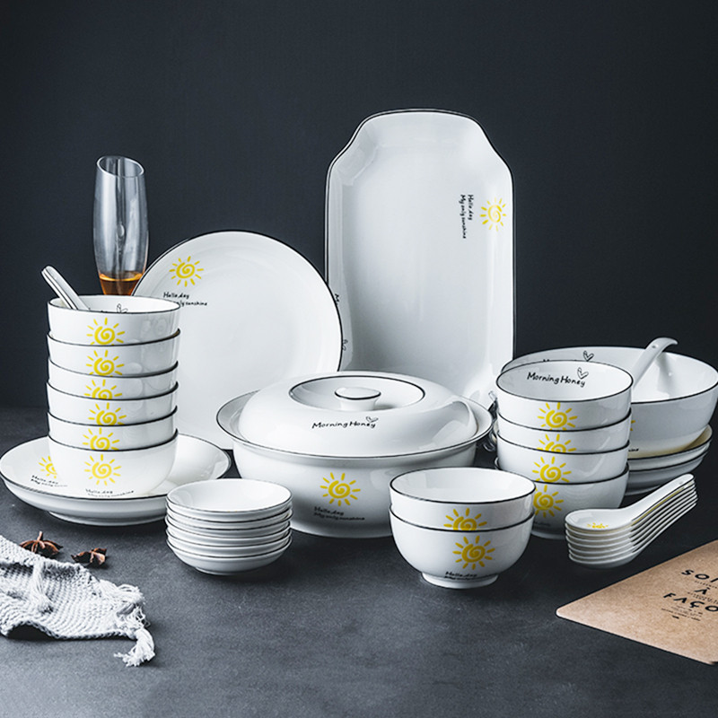 速发碗碟套装餐意碗十个盘家用碗i创个陶瓷碗盘十碗十盘十具