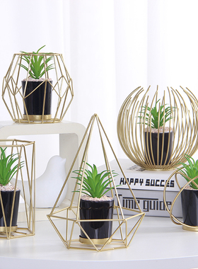 速发几何柜件家居饰品植属绿金盆景客厅客厅酒摆装饰房间摆设