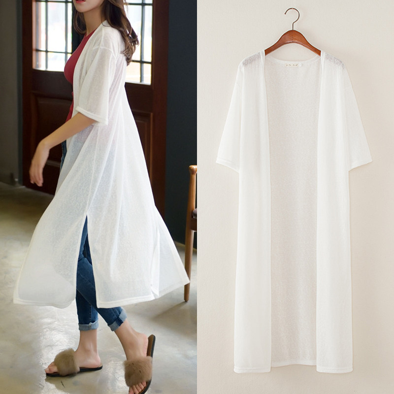 速发20调1春季长款针织开衫大码松宽开叉休闲外套薄款防晒空2衫