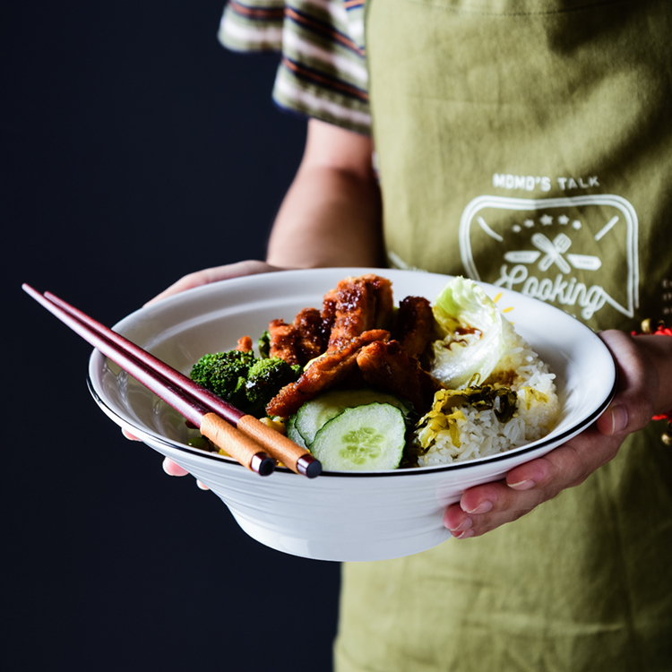 速发日式拉面碗家用 大号汤面碗单个吃面条碗汤碗陶瓷面用斗笠商