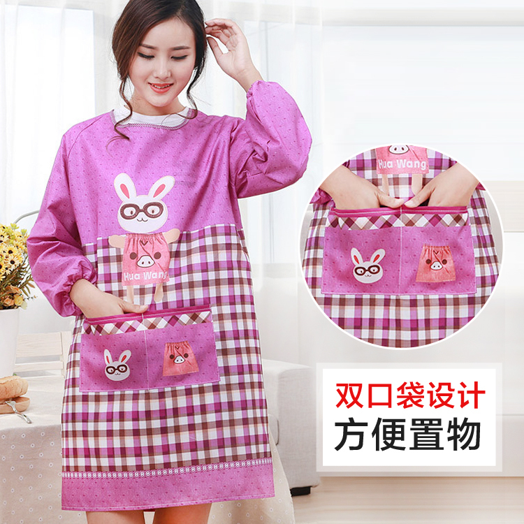 速发厨衣简约做饭长袖围裙袖套套装反穿房成人工作服可爱士围腰罩