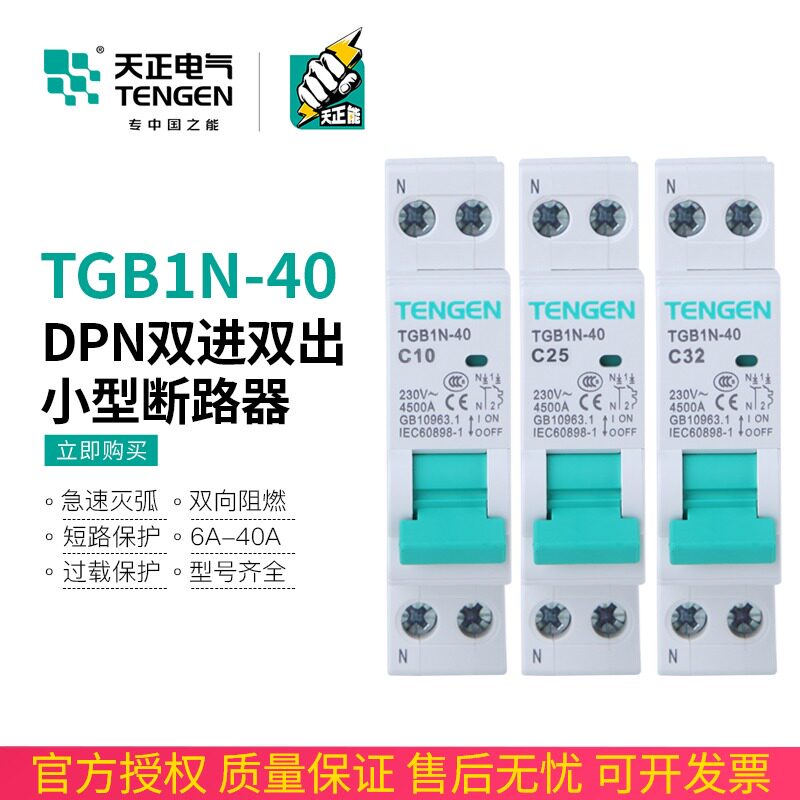速发天正TGB1-40双进双P空气开关D相双线断路器DZ267家用1P+单出2