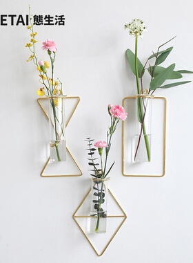 速发风金色墙面挂饰壁挂花瓶水培背景墙风属轻奢金客厅卧室