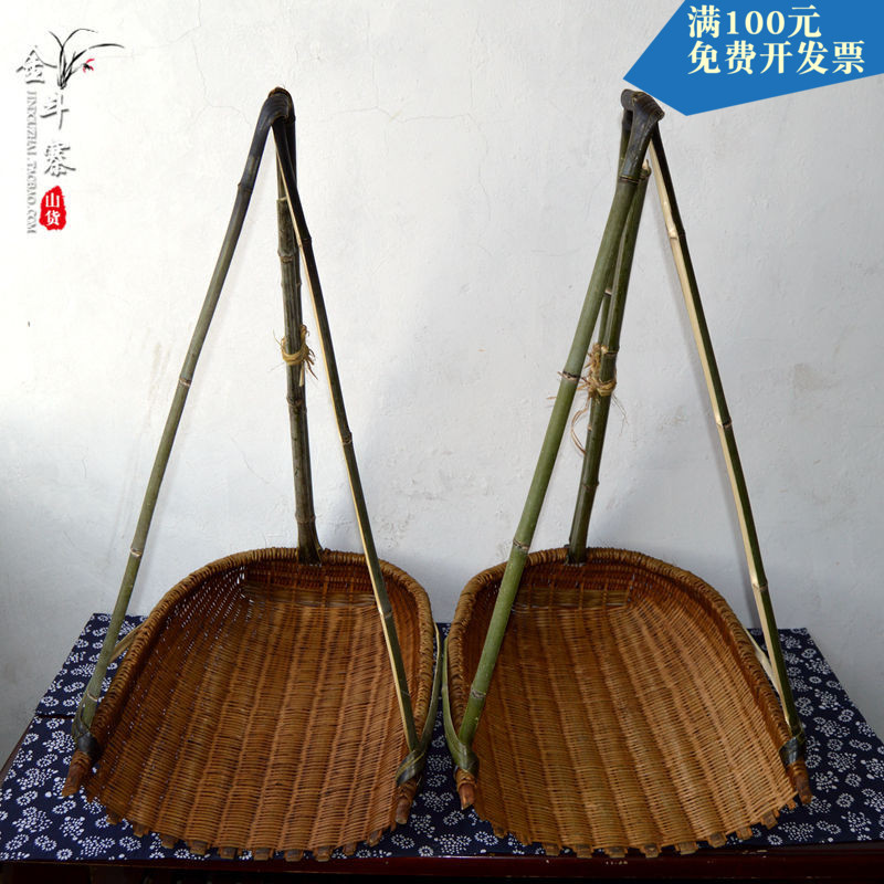 手工竹编有提手瓢箕簸箕大提篓竹篮做旧复古提篮竹U筐道具摆设包