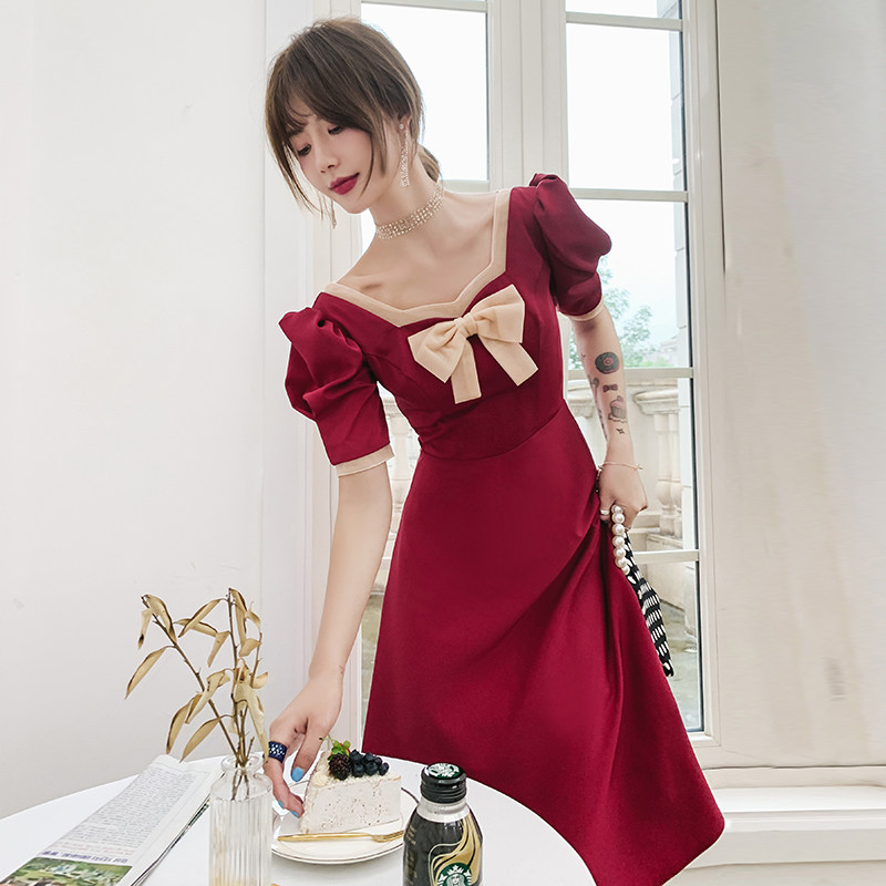 速发敬酒服酒红色平时可穿红色子夏回订婚连衣裙新娘季门红裙小礼