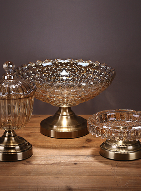 热销新中式果盘烟灰缸糖果罐套装样板房欧式家居装饰摆件水晶古典