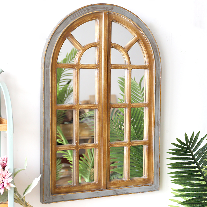岛拉木质仿真窗户镜子o壁饰挂件美式复古玄关挂饰装饰背景墙饰挂