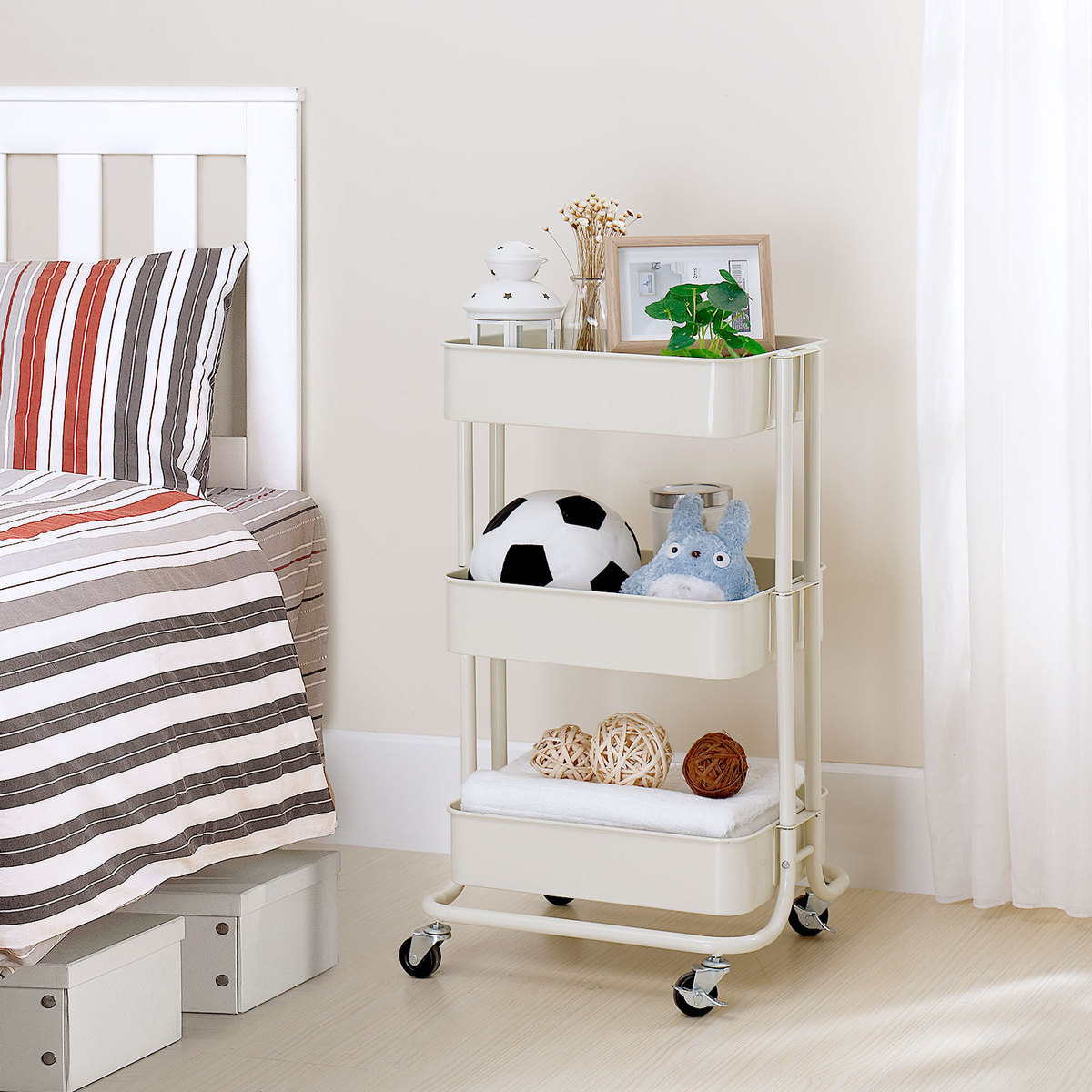 家用置物架储物多层收纳车厨房推车带轮可移动三层浴室杂物整理架