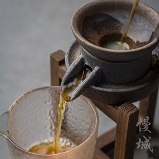 茶叶过滤器滤网茶具配件茶漏架T泡茶陶瓷茶隔茶 创意粗陶茶漏套装