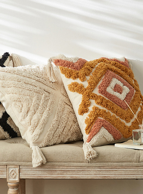 摩洛哥簇绒客厅沙发抱枕套45x45民宿靠垫酒店床头装饰.靠背垫方枕