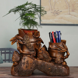 创意笔筒摆件书房课桌文具收纳盒中式金蟾装饰物笔架Y貔貅办公用