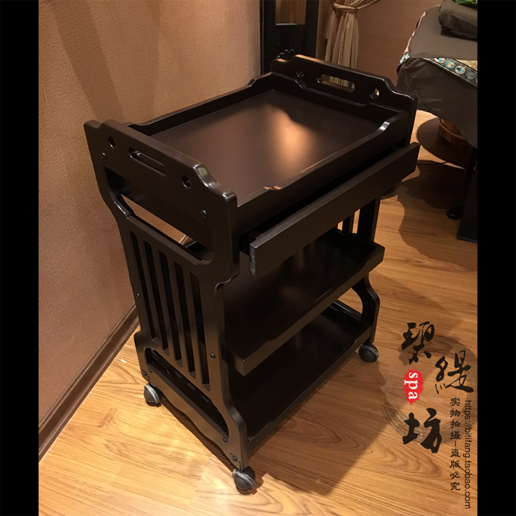美容院小推车三层木质带抽屉多功能可移K动置物架美发美甲工具车