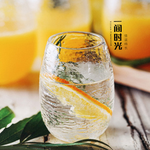 手工锤e纹玻璃啤酒杯家用威士忌杯耐热水杯茶杯牛奶杯果汁杯 日式