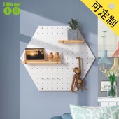 六边形墙上置物架木质洞洞板 不规则玄关电视背景墙面iZns装 饰架