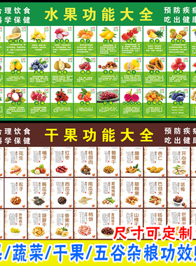 新品水果蔬菜干果五谷杂粮功效大全营养介绍超市广告画墙贴纸包邮