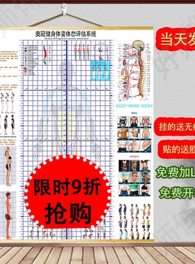 现货体态评估表瑜伽健身私教高低肩姿势调整标准体测身体评估墙图