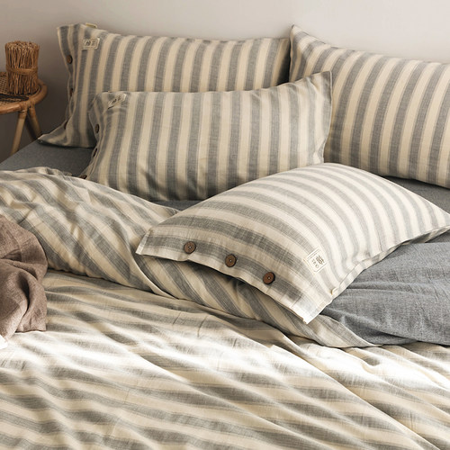 A类水洗长绒棉四件套全r棉纯棉床单被套亚麻北欧风三4件套床上用